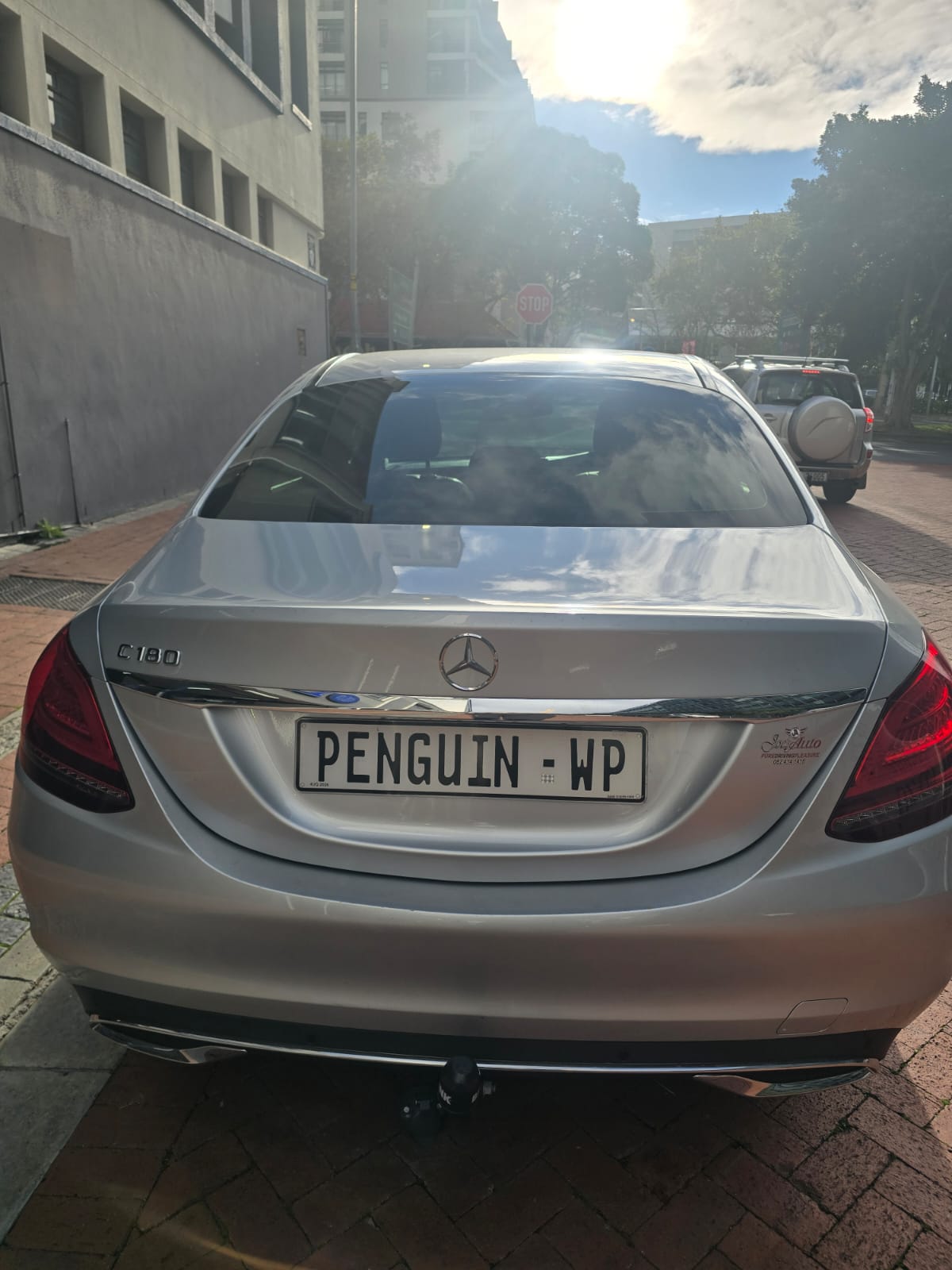 Silver Mercedes-Benz with the personalised PENGUIN-WP number plate